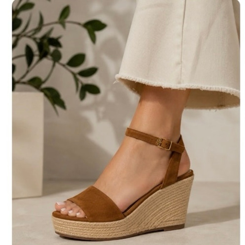 Lauren Ralph Lauren Leona Espadrille Wedge Sandals Brown Suede Size 7.5